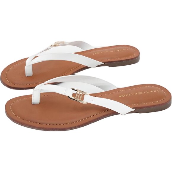 Tommy Hilfiger Liande Logo Thong Flat Sandals White Women's US 9.5M - Picture 2 of 6